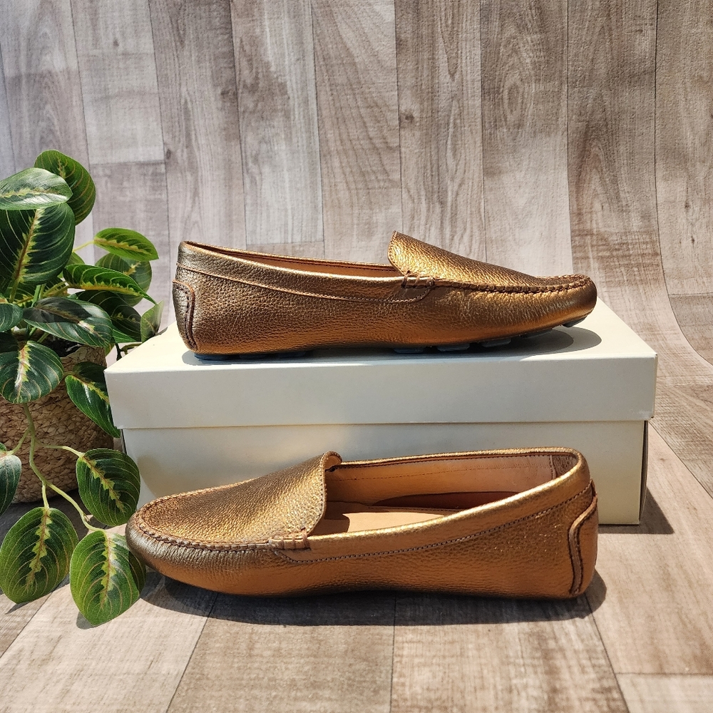 Peter Millar Driving Loafers in Bronze Metallic Full-Grain Leather NIB Size 8 - Picture 5 of 14